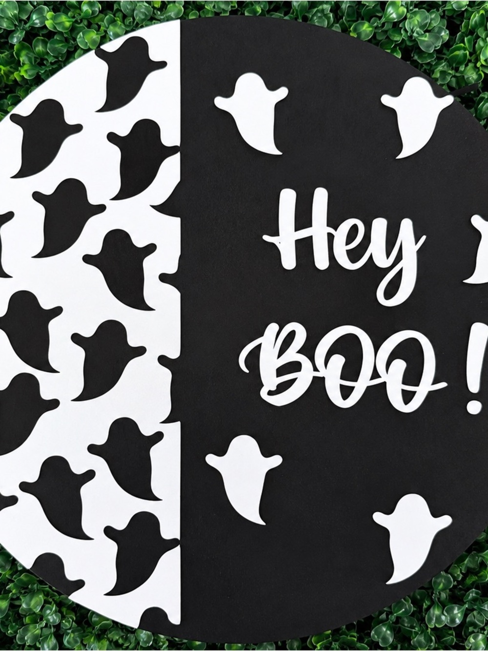 Hey Boo! Black and White Halloween Wall Sign - Home Party Supplies